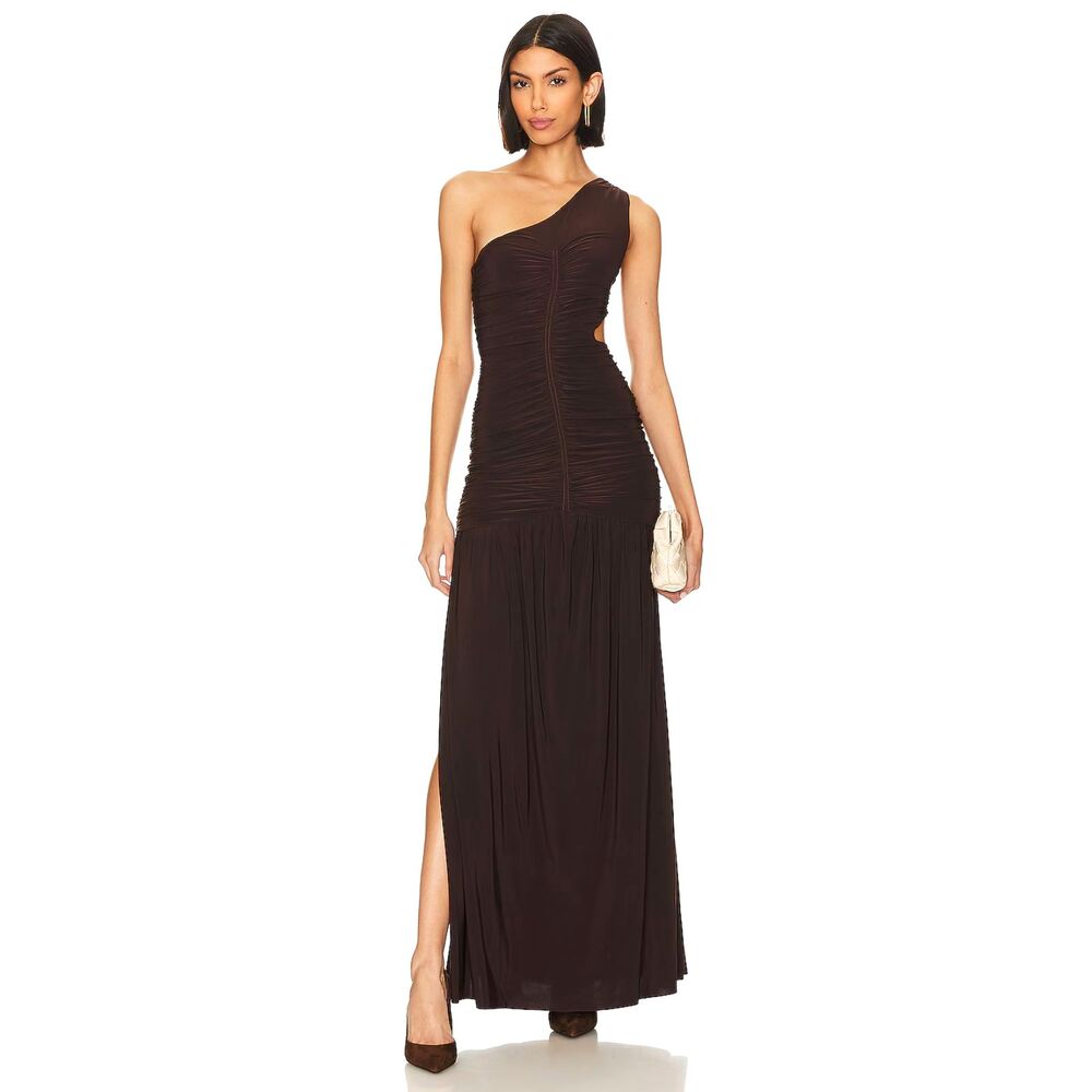 MISA Los Angeles Samsara Cutout Dress Brown ruched Maxi dress Size Small NWT